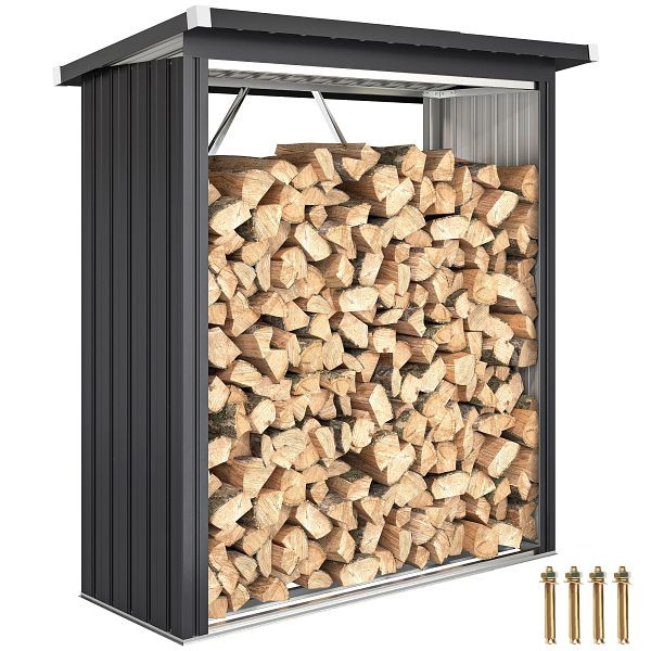 Outsunny Brennholzschuppen, Feuerholzunterstand, Stahl, erhöhter Boden, Schrägdach, 150 x 66,5 x 150 cm, Dunkelgrau, 84H-422V00CG