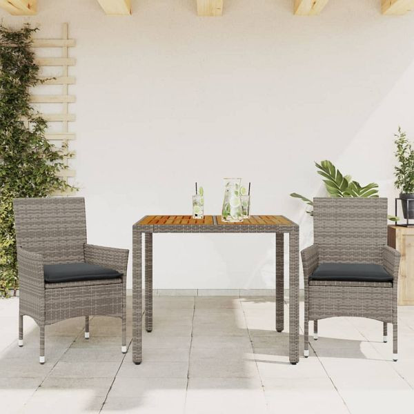 vidaXL 3-teilig Garten-Essgruppe mit Kissen Grau Poly Rattan Akazie, 3278675