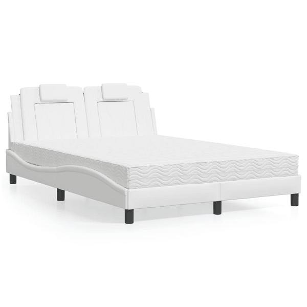 vidaXL Bett mit Matratze Weiß 140x190 cm Kunstleder, 3208790