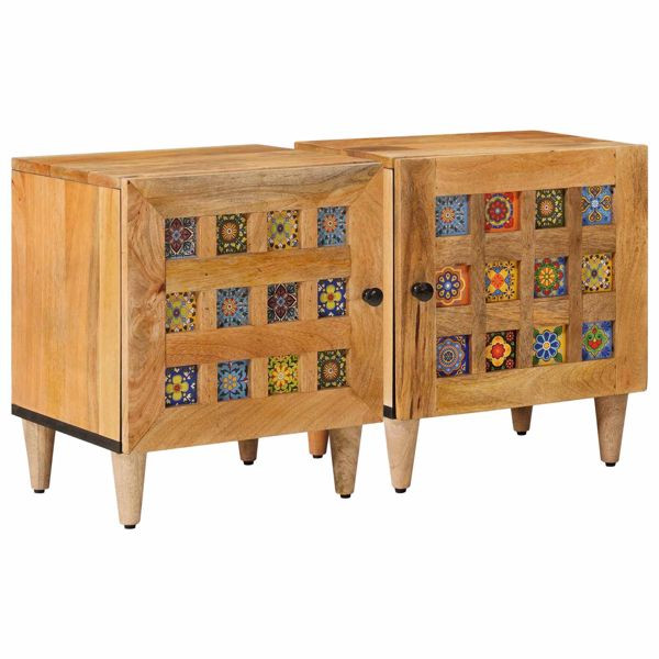 vidaXL Nachttisch 2-teilig Natur 40 x 33,5 x 46 cm Massivholz Mango, 4018257