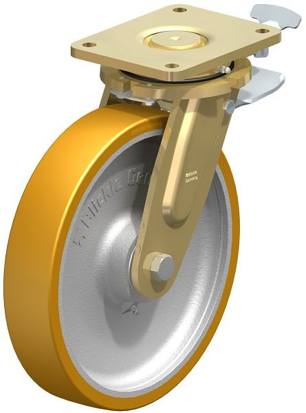 Blickle LS-GTH 300K-ST-RI4 Stahlgeschweißte Schwerlast-Lenkrolle, schwere Drehkranz-Ausführung mit Feststeller, Blickle Extrathane®, Hellbraun, 745454