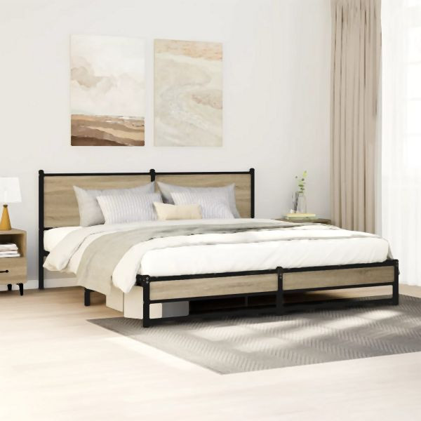 vidaXL Metallbett ohne Matratze Sonoma-Eiche 180x200 cm, 3301395