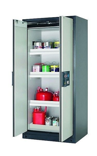 asecos Sicherheitsschrank Q-PEGASUS-90, Q90.195.090.WDAC in lichtgrau RAL 7035 mit 3x Wannenboden Standard (Polypropylen), 30042-041-30051