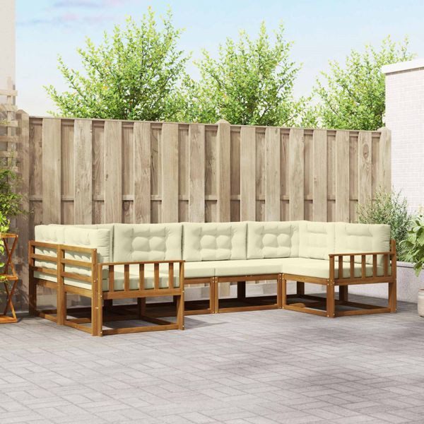 vidaXL Outdoor-Sofagarnitur mit Kissen 6-teilig Natur und Creme, 3368063