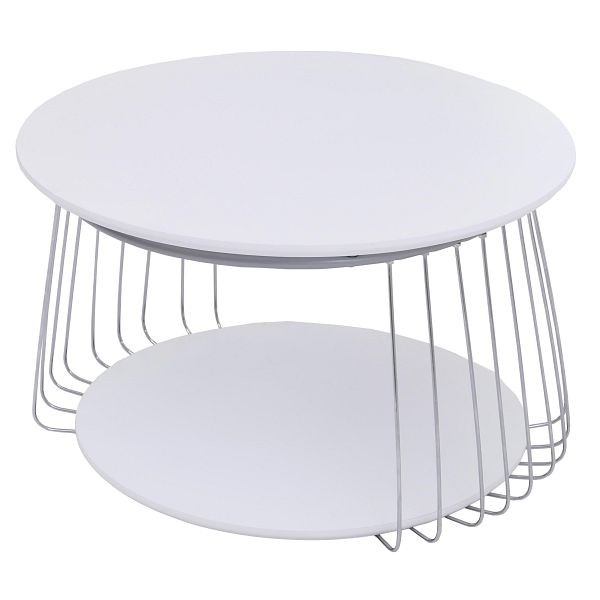 MCA Couchtisch HWC-P60, Beistelltisch Kaffeetisch Loungetisch, Metall MDF rund Ø 70cm, weiß, 119400