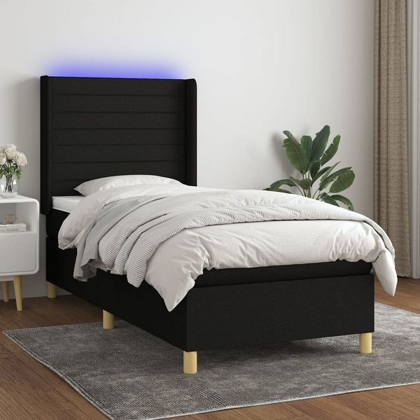 vidaXL Boxspringbett mit Matratze & LED Schwarz 80x200 cm Stoff, 3138911