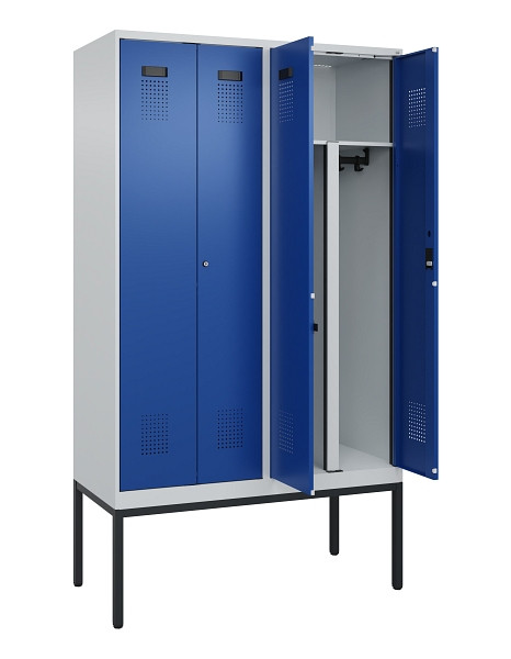 C+P PSA Doppel-Spind Evolo PLUS, Gestell, 4 Abteile, 2120x1200x500mm, 7035/5010, Zylinderschloss, 0490327-40P S10033