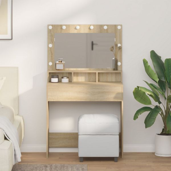 vidaXL Schminktisch mit LED-Lichtern Sonoma Eiche 79x41x135 cm, 865111