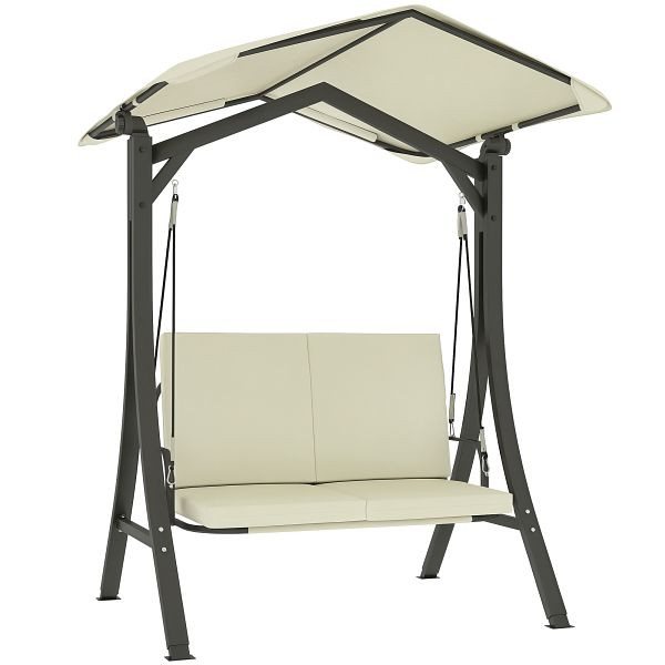 Outsunny Hollywoodschaukel mit verstellbarem Sonnendach Sitzauflage, 2-Sitzer bis 220kg 150x120x182cm, Cremeweiß, 84A-337V00CW