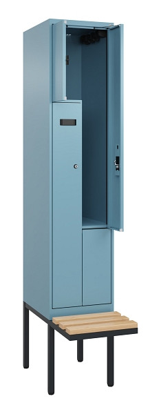 C+P Z-Spind Evolo PLUS, Bank, 2 Fächer, 2120x400x815mm, 0010/0010, Zylinderschloss, Sitzfläche Holz, 0490437-122 S10048