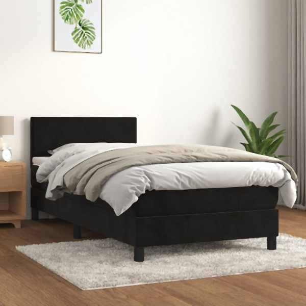 vidaXL Boxspringbett mit Matratze Schwarz 80x200 cm Samt, 3141151