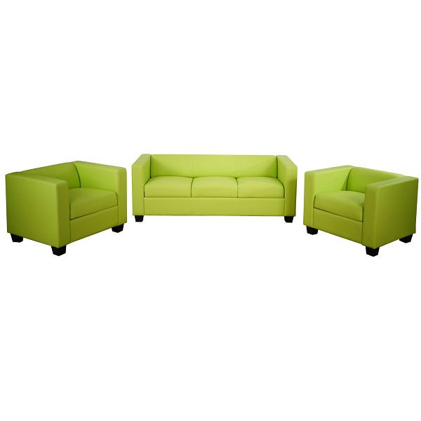 Mendler 3-1-1 Sofagarnitur Couchgarnitur Loungesofa Lille, Kunstleder, hellgrün, 2x34895+2x34896+34899+34900+34901