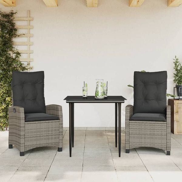 vidaXL 3-tlg. Garten-Essgruppe mit Kissen Grau Poly Rattan, 3212782