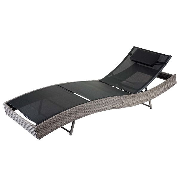 Mendler Sonnenliege Savannah, Relaxliege Gartenliege Liege, Poly-Rattan, grau, Bezug schwarz, 65236
