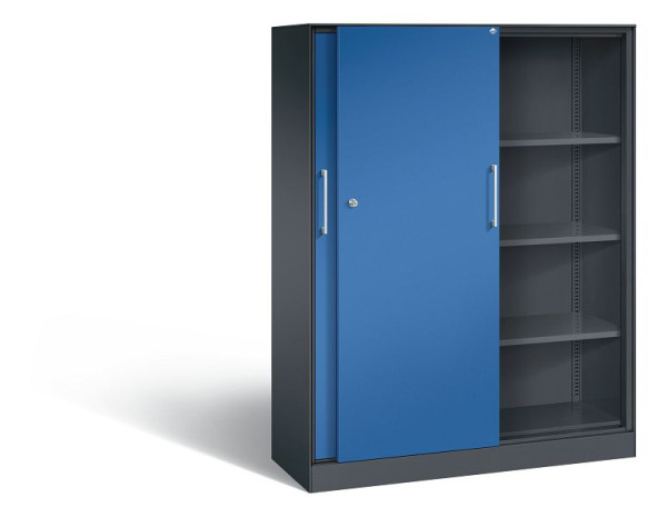 C+P Schiebetürenschrank Asisto, H1635xB1200xT435mm, Farbe: Schwarzgrau / Enzianblau, Bügelgriff, 4 OH, 142011-000 S10046