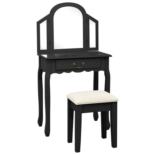 vidaXL Schminktisch mit Hocker Schwarz 65x36x128 cm Paulownia-Holz MDF, 289336
