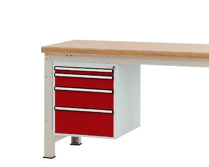 Manuflex Gehäuse-Unterbau PROFI, Nutzhöhe 500 mm mit 4 Schubfächern, für Werkbanktiefe 700 mm, Rubinrot, ZB4781.3003