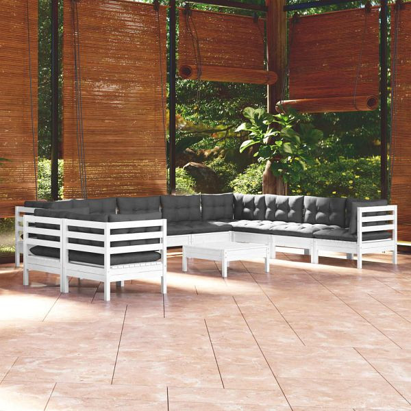 vidaXL 11-teilig Garten-Lounge-Set mit Kissen Weiß Massivholz Kiefer, 3096918
