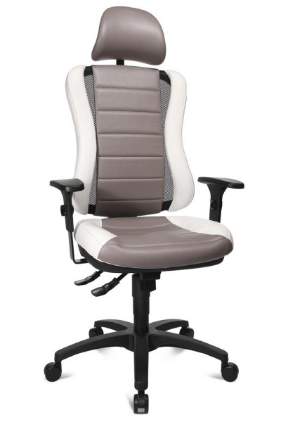 Deskin Managementsessel RACE ohne Armlehnen, Weiß/Grau, 500 x 470 x 1000 mm, Gestell: Polyamid schwarz, inklusive Kopfstütze, 268469