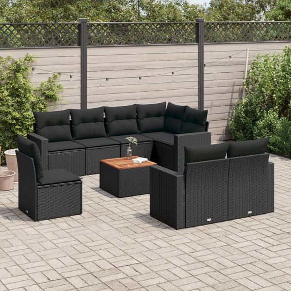 vidaXL 9-teilig Garten-Sofagarnitur mit Kissen Schwarz Poly Rattan, 3224214