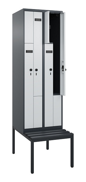 C+P Z-Spind Evolo PLUS, Bank, 4 Fächer, 2120x600x815mm, 7016/7035, Drehriegel, Sitzfläche Kunststoff, Sitzbank, 0490537-204 S10071