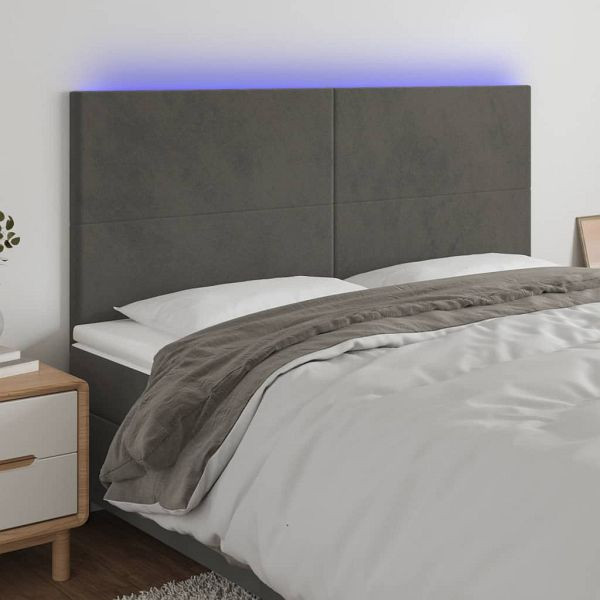 vidaXL LED Kopfteil Dunkelgrau 180x5x118/128 cm Samt, 3122205