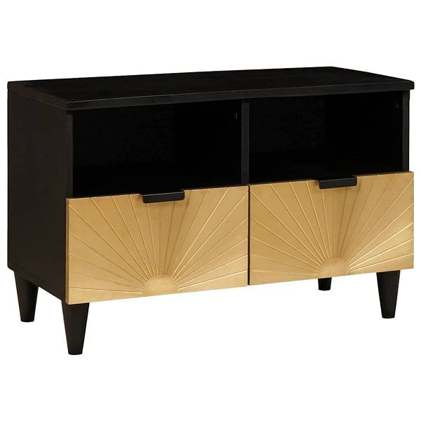 vidaXL TV-Schrank Schwarz und Gold 70 x 33 x 46 cm massives Mangoholz, 4017829