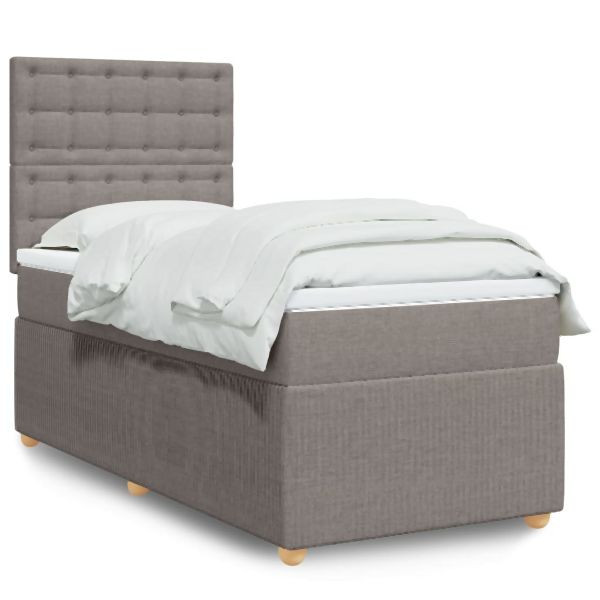 vidaXL Boxspringbett mit Matratze Taupe 90x200 cm Stoff, 3294257