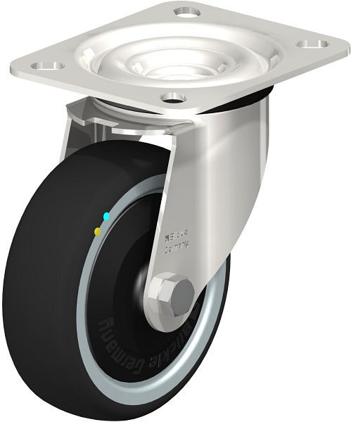 Blickle LEX-PATH 100KD-ELS-FK Edelstahl-Lenkrolle mit Anschraubplatte, Thermoplastisches Polyurethan, Grau, 853675