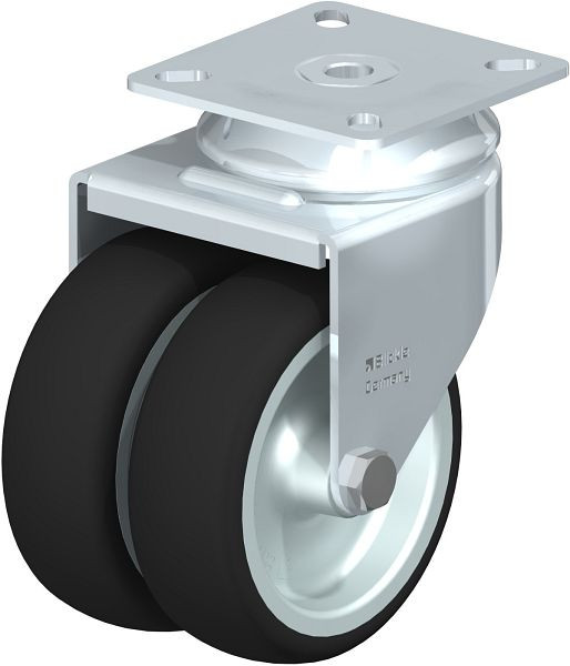 Blickle LDA-PATH 75G Apparate-Doppel-Lenkrolle mit Anschraubplatte, Thermoplastisches Polyurethan, Grau, 757034