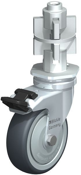Blickle LRA-TPA 75K-FI-FK-E07 Apparate-Lenkrolle mit Expander & Feststeller, Thermoplastisches Gummi-Elastomer, Grau, 665166