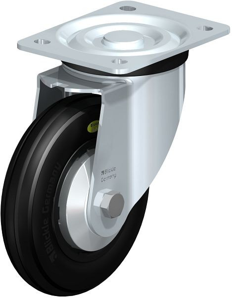 Blickle L-VWPP 160G-FA Stahlblech-Lenkrolle, mittelschwere Ausführung, mit Anschraubplatte, Weichgummi, Schwarz, 626424