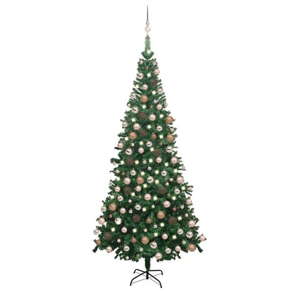 vidaXL Künstlicher Weihnachtsbaum mit Beleuchtung Kugeln L 240 cm Grün, 3077577