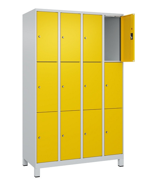 C+P Schließfachschrank Evolo PLUS, mit Füßen, 12 Fächer, 1950x1200x500mm, 7035/1023 Verkehrsgelb, Abteile 4, Abteilbreite 300 mm, 049010-403 S10001