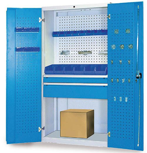 Bedrunka+Hirth Multi-Funktionsschrank, R 36-16, 2x Schublade, 1x Fachboden, 1x Lochwand, 2x Flügeltüre mit Lochwand, 980 x 500 x 1838 mm, 04.118.024