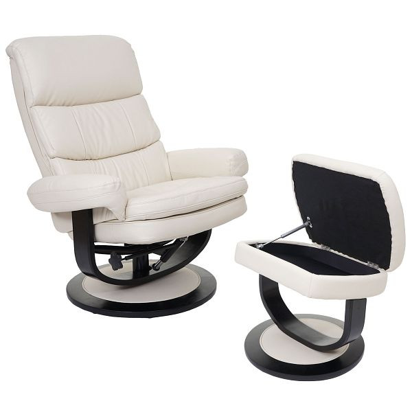 Mendler Relaxsessel HWC-C16, Fernsehsessel TV-Sessel Hocker mit Staufach, Kunstleder, creme, 55628