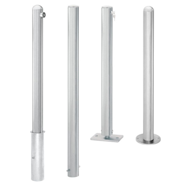 Stein HGS Absperrpfosten -Steel Line-, mit Sicherheitsschloss, gleichschließend, Schließung oben, zum Einbetonieren und 2 Schlüssel, Flachkopf, mit 3 Ösen (90°), 14183-02-03