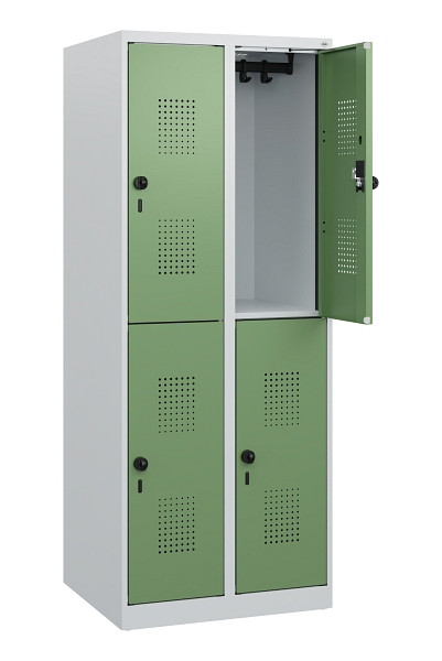 C+P Doppelstöckiger Spind Evolo PLUS, 4 Fächer, 1530x600x500mm, 7035/6011, Drehriegel, 0493005-20 S10010