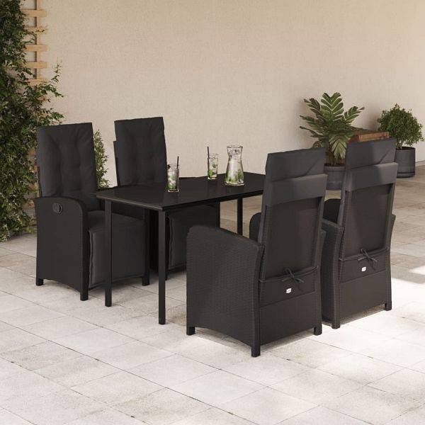 vidaXL 5-teilig Garten-Essgruppe mit Kissen Schwarz Poly Rattan, 3212537