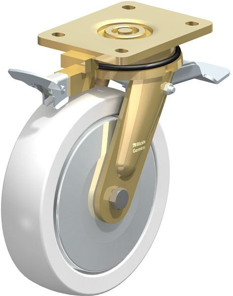 Blickle LS-SPO 200K-ST-FA-RI4 Stahlgeschweißte Schwerlast-Lenkrolle, schwere Drehkranz-Ausführung mit Feststeller, Polyamid, Weiß, 853051