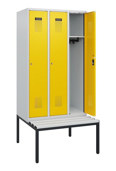 C+P Spind Evolo PLUS, 3 Abteile, 1950x900x815mm, 7035/1023, Zylinderschloss, Material Sitzfläche Kunststoff, Sitzbank, 0490505-30 S10082