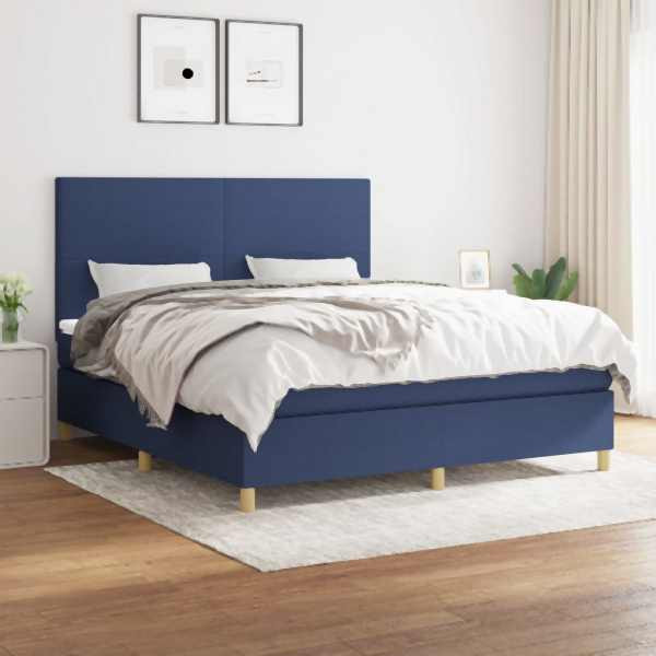 vidaXL Boxspringbett mit Matratze Blau 180x200 cm Stoff, 3142199