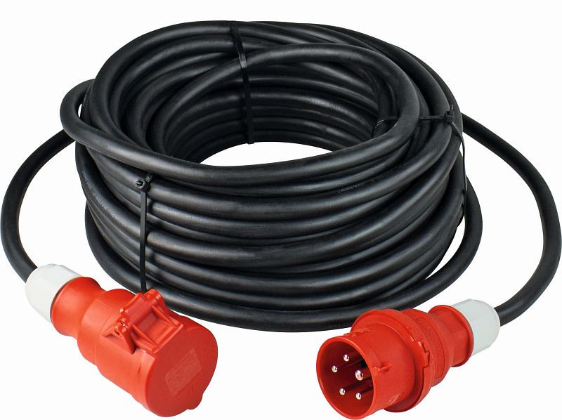 as-Schwabe CEE-Verlängerung 10m, schwarz schwere Gummischlauchleitung H07RN-F 5G4, mit CEE-Stecker und CEE-Kupplung 400V/32A/5polig, 61027