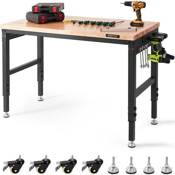 VEVOR Werkbank Arbeitstisch Werktisch, 71,1-100,3cm max. 907kg, LDSGZTSM4824Z3Y15V2