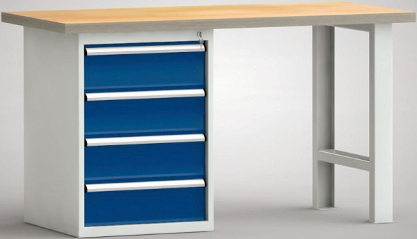 KLW Standard-Werkbank, 1500 x 700 x 840 mm, mit Buchen-Multiplexplatte, links: 175EA/175EA/175EA/175EA, rechts: U-Hut-Fußelement, WS515N-1500M40-E0804