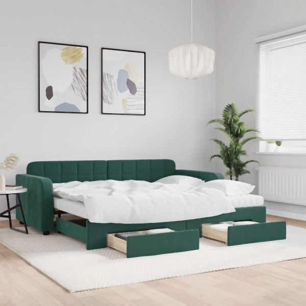 vidaXL Tagesbett Ausziehbar mit Schubladen Dunkelgrün 90x200 cm Samt, 3197003