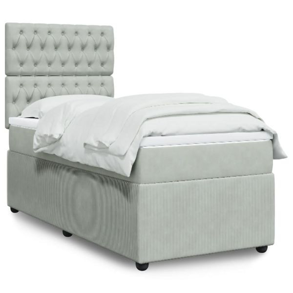 vidaXL Boxspringbett mit Matratze Hellgrau 90x190 cm Samt, 3294520