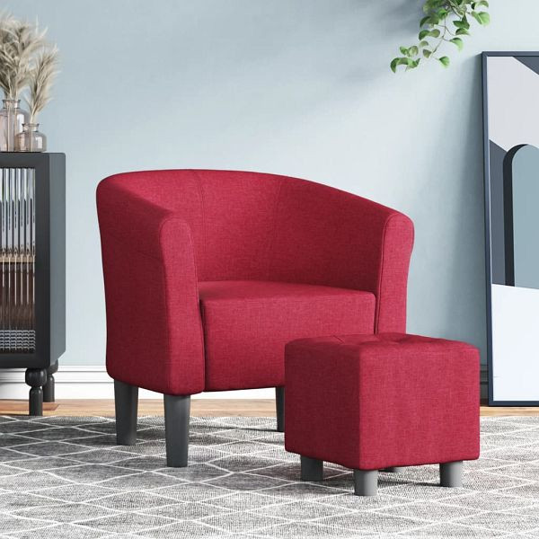 vidaXL Clubsessel mit Fußhocker Weinrot Stoff, 356434, 8720845436063