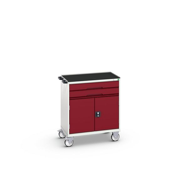 bott verso mobiler Schubladenschrank, mit 2 Schubaden, Tür und Abrollrand, BxTxH: 800 x 550 x 965 mm, Lichtgrau / Purpurrot, 16927011.24