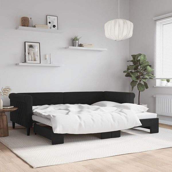 vidaXL Tagesbett Ausziehbar Schwarz 90x200 cm Samt, 3197775